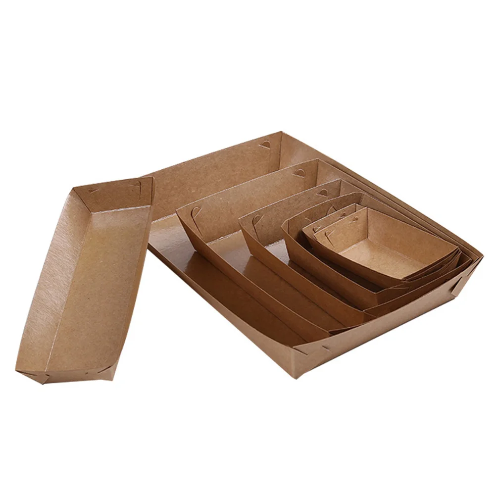 

5 pcs Disposable Kraft Paper Boat Shape Food Serving Trays Oil Proof Waterproof Snack Boxes Chicken Fries Container 20X6X3Cm