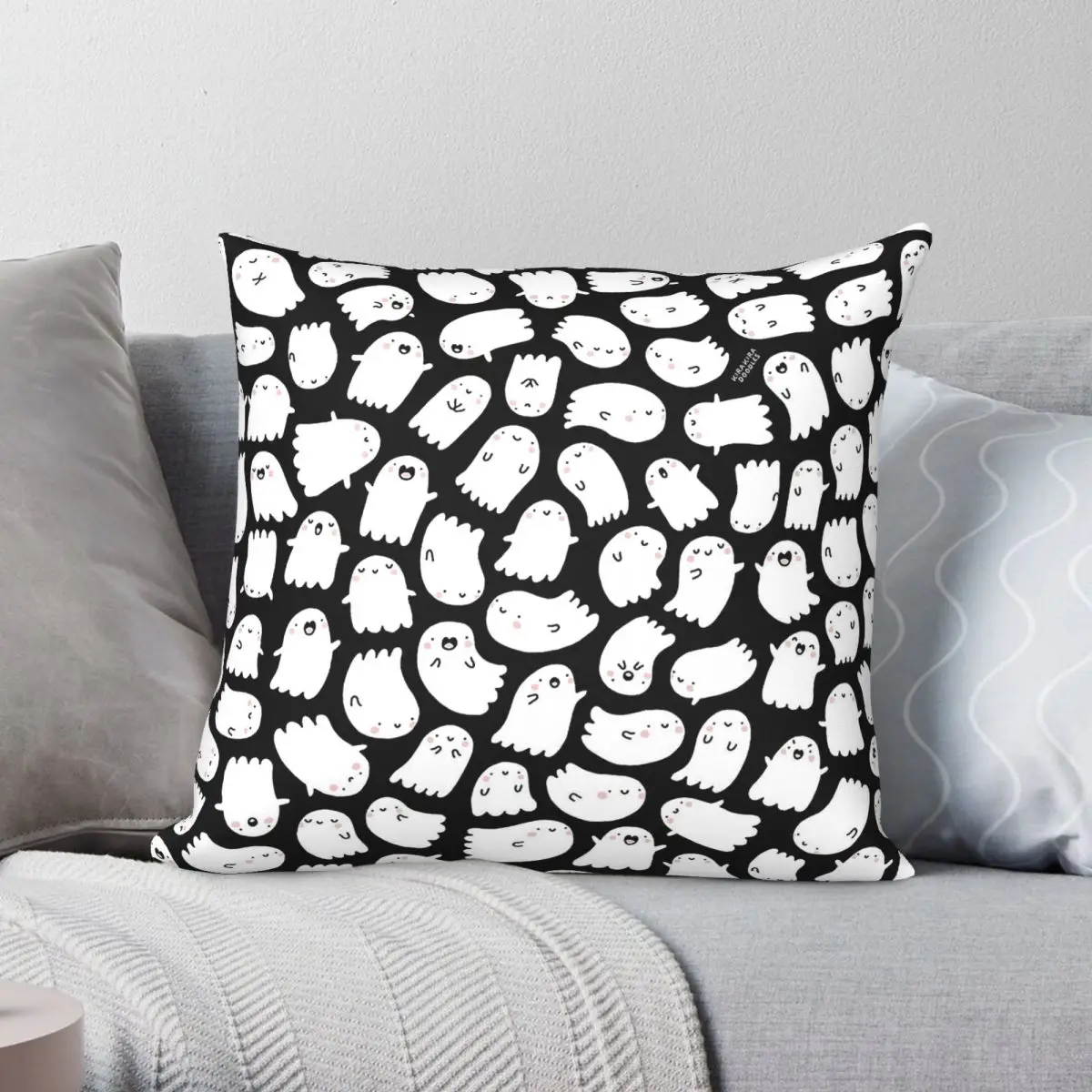 Spooky Kawaii Ghosts Square Pillowcase Polyester Linen Velvet Creative Zip Decor Pillow Case Bed Cushion Cover 18