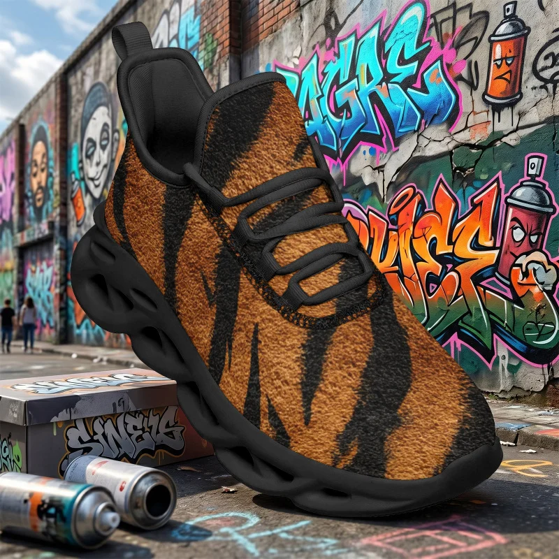 Ladies Men's Bold Realistic Striped Animal Print Sneakers Wide-fit fashion loafers Breathable walking shoes Comfortable running