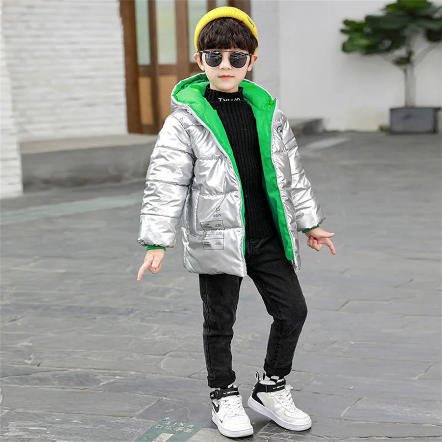 4 6 8 10 12 14 Years Boys Jacket Autumn Winter Thicken Warm Teenager Kids Patchwork Plaid Jackets Fashion Hooded Boys Coat