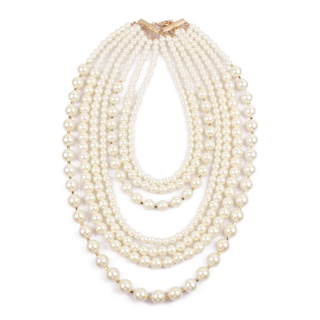 one set 7rows white ACRYLIC pearl round BEAD necklace earrings