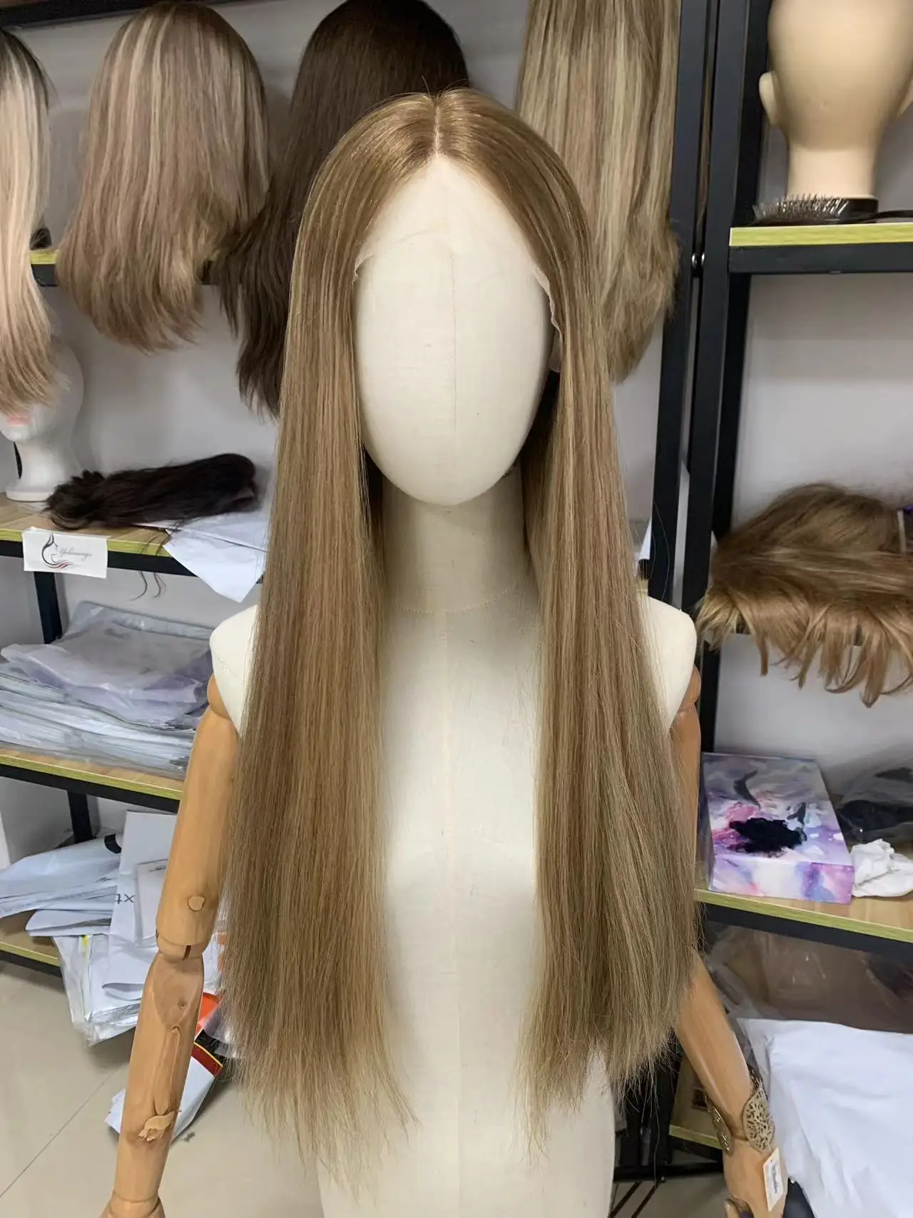 

Yelin #ZC-4 Ombre Ash blonde Jewish Lace Top Wigs European 100% Human Hair Natural Slik and Soft Kosher Fashion Wigs For Beauty