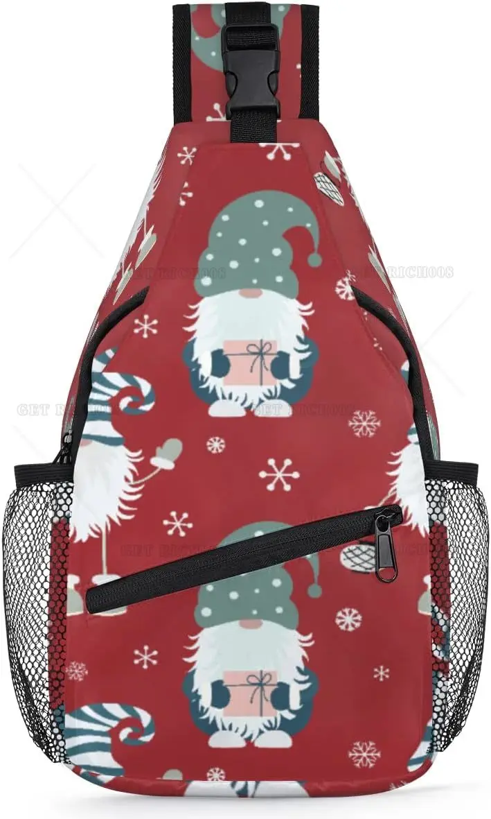 Borsa a tracolla per donna uomo Zaino a tracolla natalizio Borsa a tracolla con gnomo e fiocchi di neve Zaino a tracolla per viaggi ed escursioni