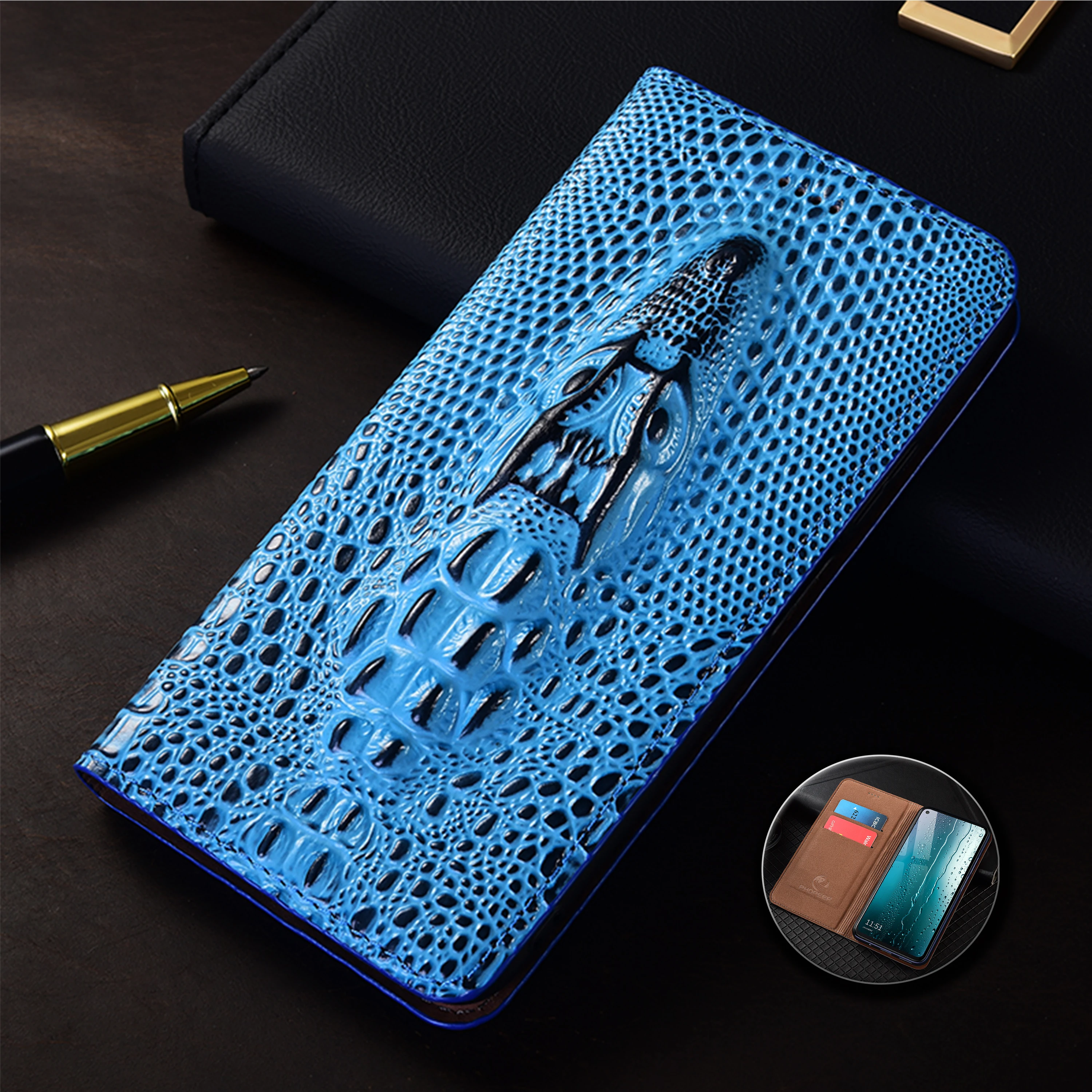 

For Asus Zenfone 5 5Z 6 7 8 9 10 11 12 Ultra Flip ZE630KL ZE620KL Pro Crocodile Head Pattern Of Genuine Leather Flip Phone Case