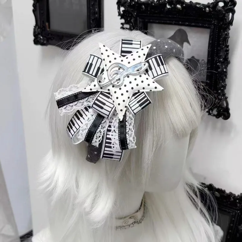 

Lolita Musical Note Star Lace Polka Bow Padded Headband for Women,Gothic Cosplay Wide Hair Hoop Y2K Party Hair Hair Accessory