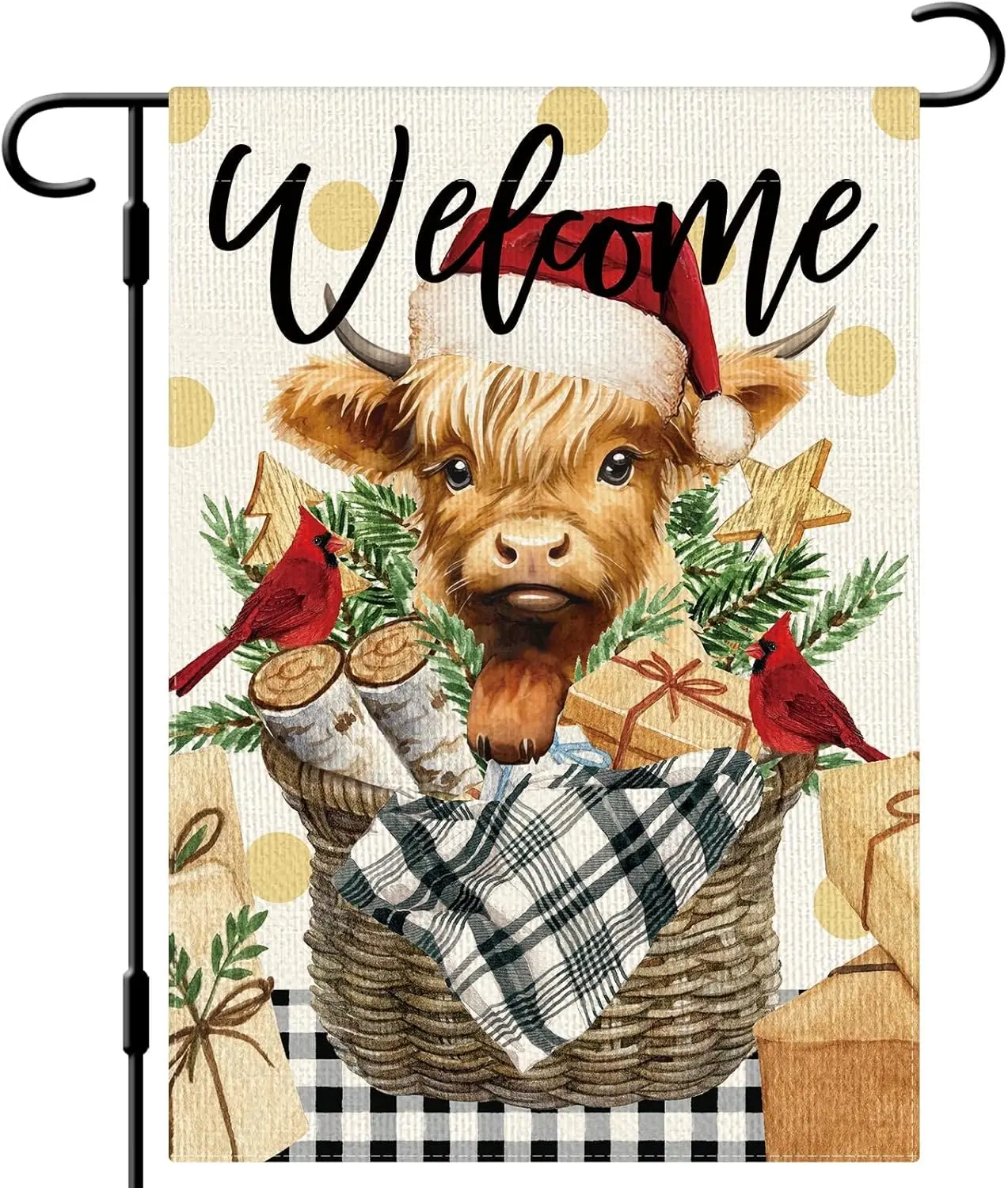 DLZDN Christmas Highland Cow Cardinal Garden Flag 12×18 Inch Double Side Buffalo Plaid Farmhouse Welcome Yard Flag Christmas Win