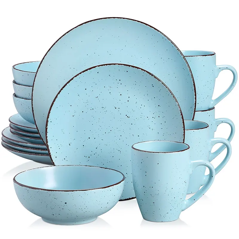 VANCASSO MODA Series 4/16/32/48 Piece Pottery Dinner Set Blue Stoneware Tableware Set with Dinner Plate,Dessert Plate,Bowls,Cups