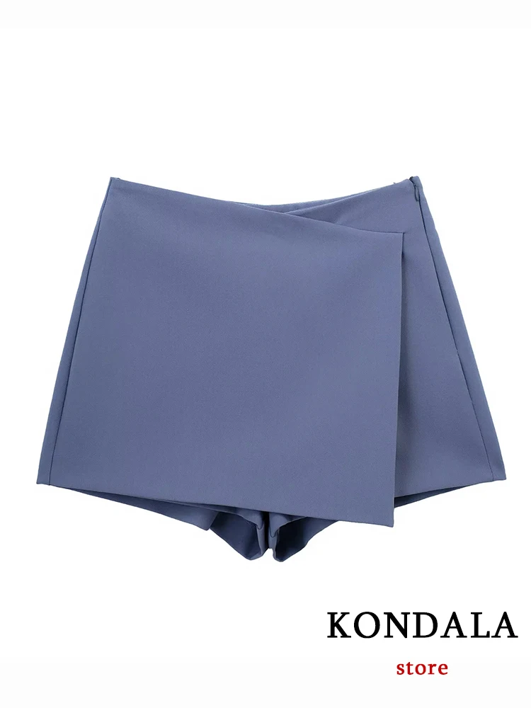 KONDALA Chic Solid Women Luxury Zip Mini Skirts Vintage Casual Asymmetric Streetwear Criss Cross Fashion 2022 Y2K Shorts Skirts