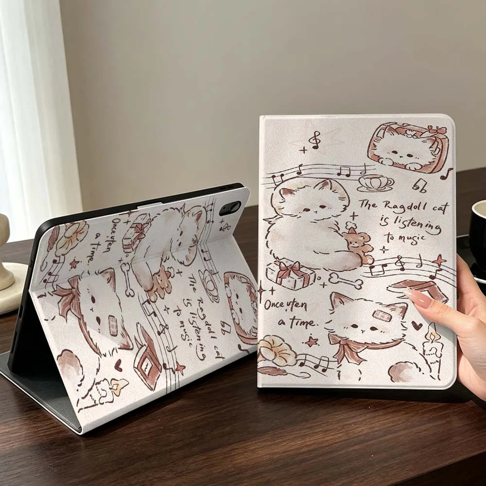 Cartoon Cat Pattern For iPad Mini Pro Air 5 6 7 8 9 11 9.7 7.9 10.9 13 12.9 inch Folding Automatic Sleep/Make Tablet Case