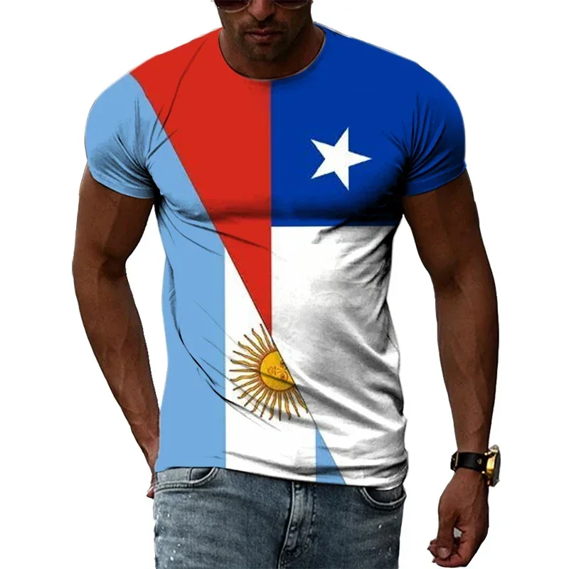 

Summer T-shirts For Man 3D Print Chile Map And Flag Graphic Tshirts For Men Casual Round Neck Short Sleeve T Shirt Tops