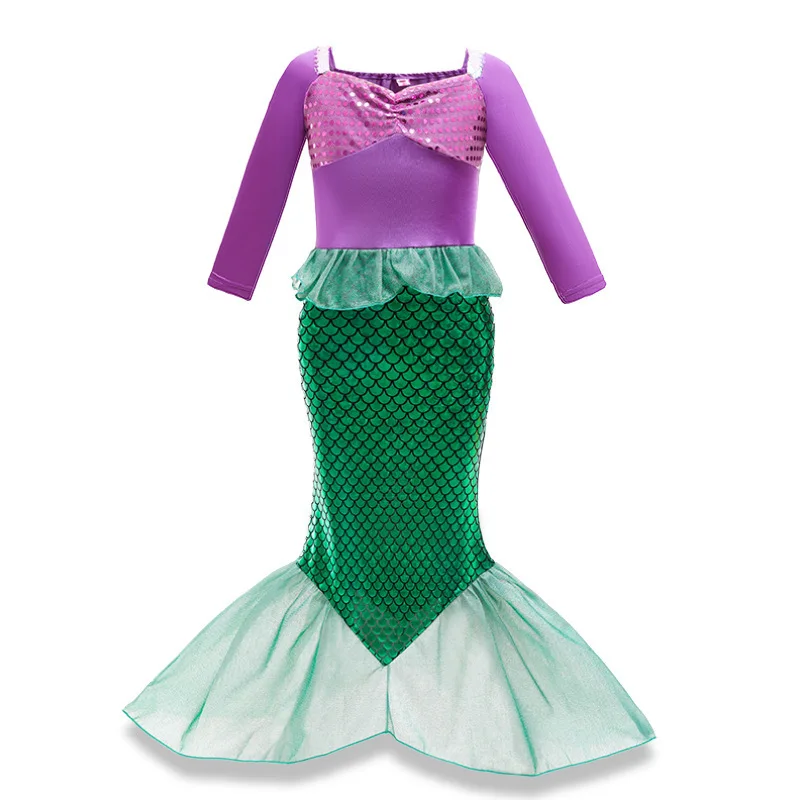 Three Quarter Sleeve Little Mermaid Costume Lovely Princess Dress Fairy Tale Ariel Cosplay Clothing Girl Mermaid Party Vestidos