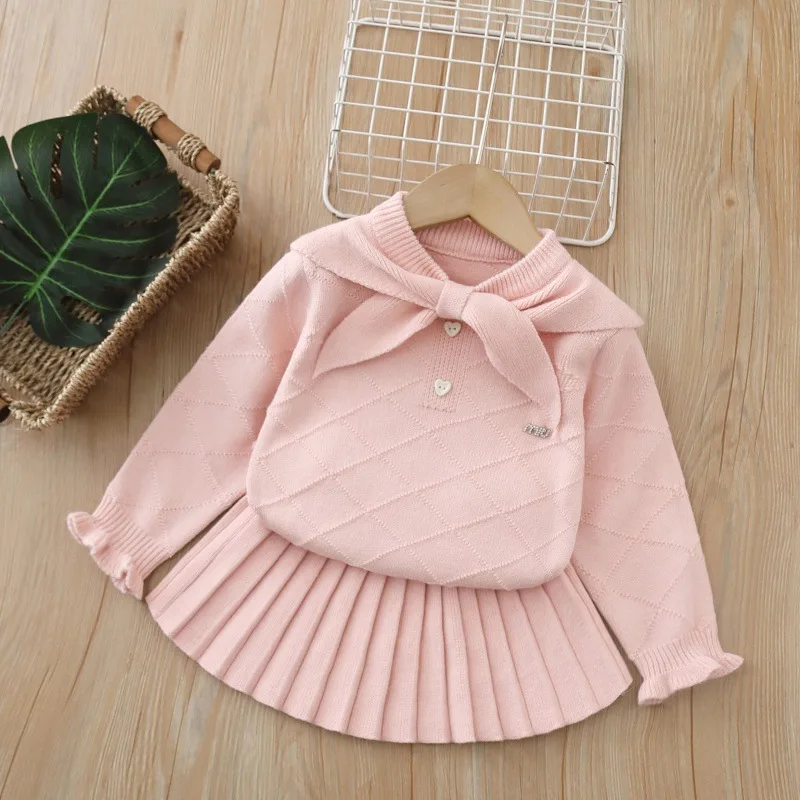 

Платье для девочек, комплекты одежды, осенне-зимние детские шерстяные трикотажные свитера, топы, юбки, детский костюм принцессы для ребенка, вязаная одежда 6