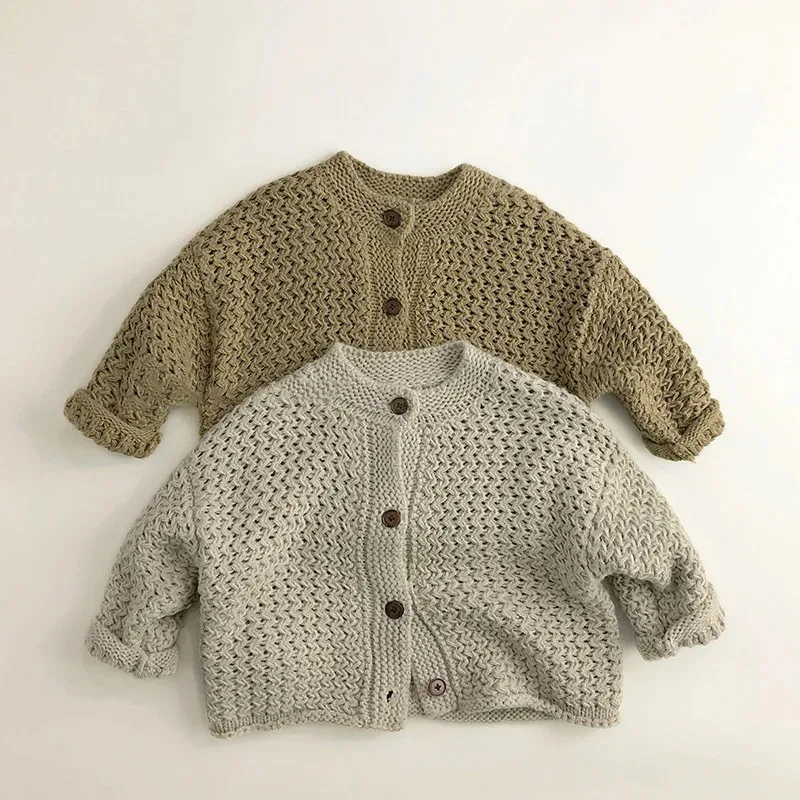 

Children Sweaters Pinenapple Striped Boys Carigans Single Breasted Girls Knitwear Autumn-Winter Stylish Retro Sweaters