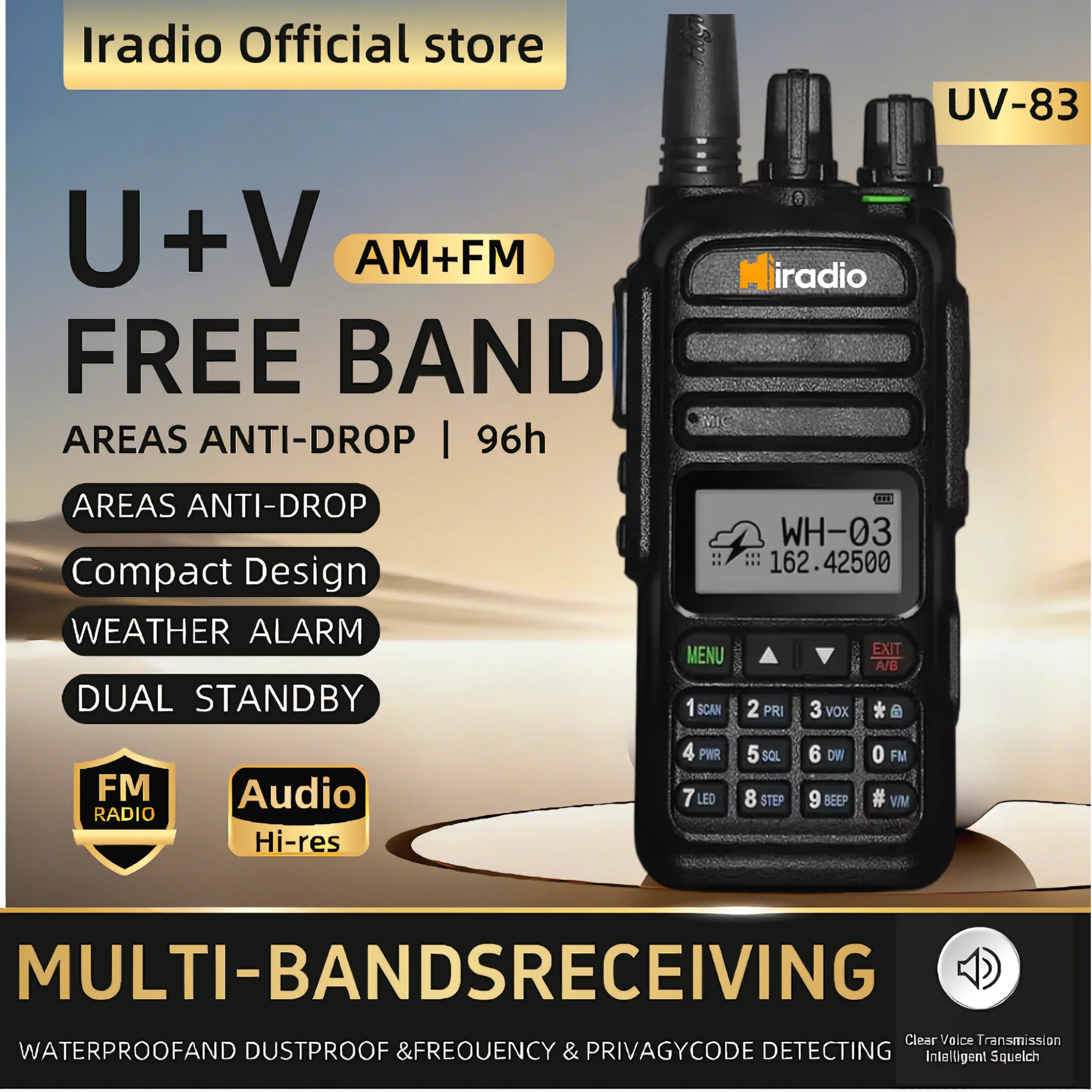 

Iradio UV-83 Air Band 3500Mah Battery UHF400-520MHz VHF136-174MHz Camping Walkie Talkies De Largo Alcance Vox Ham Two-way Radio