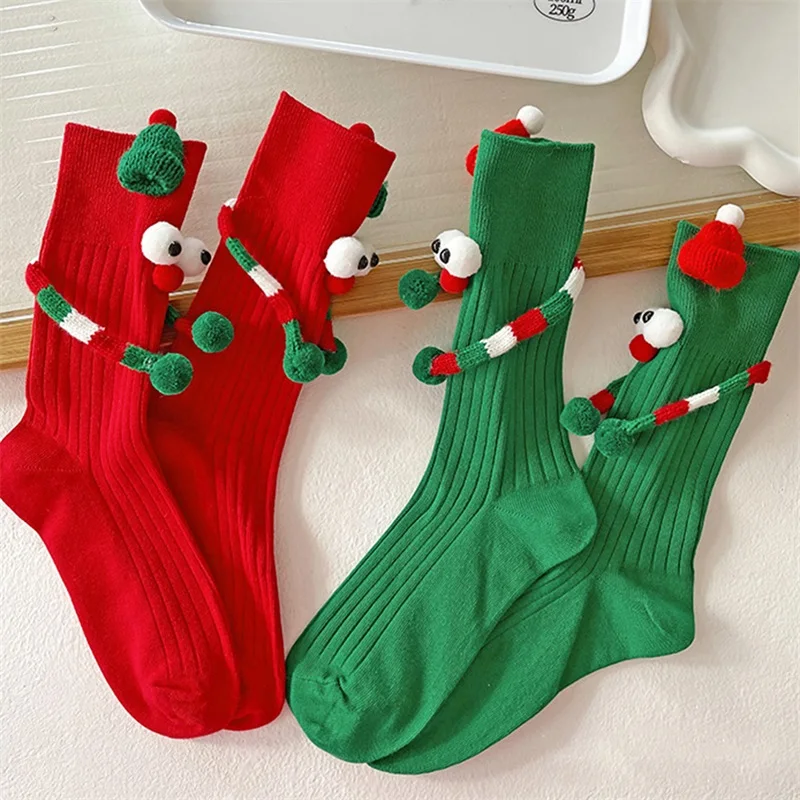 Christmas Hand Holding Socks Funny Magnetic Hand Socks Cute Cartoon Calf Socks for Adult Kids