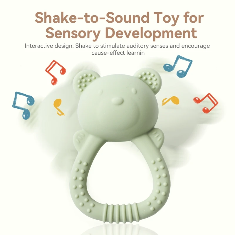 Jouet hochet pour bébé de 0 à 12 mois, jouets de berceau pour bébé de 0 à 12 mois, anneau de dentition, dessin animé, ours en silicone, jouet Musical, sens des doigts, jouet tactile