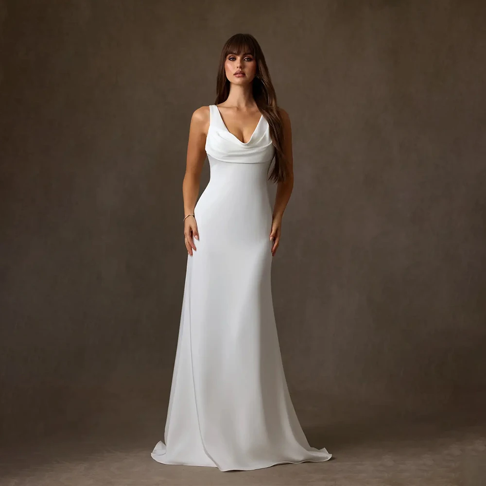 

Women's Formal Evening Gowns V Neck Elegant Party Dress Luxury Long Prom Gown Sleeveless Wedding Guest Dresses Robe De Soiree