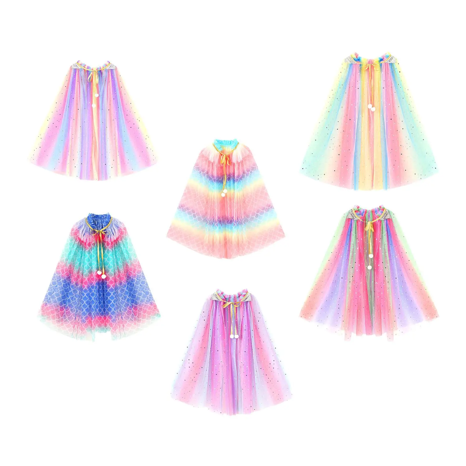 Princess Cape for Little Girls Colorful Princess Cloak Child Tulle Cape for Halloween Festival Princess Cosplay Party Supplies