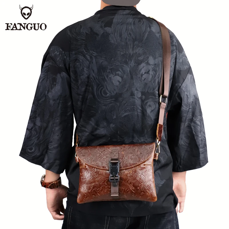 Casual Men's Clutch Bag Genuine Leather Messenger Shoulder Bag Small Crossbody Bags Flap Handbag Purse Handbag