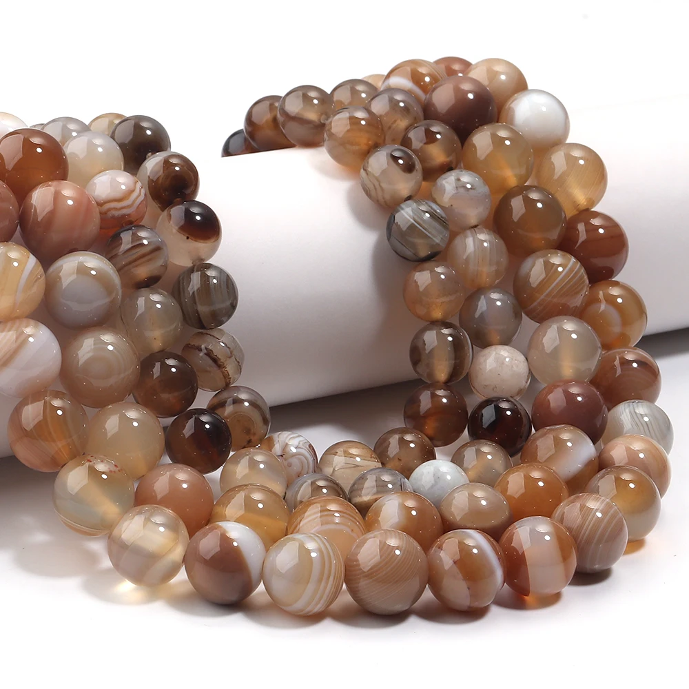 1 Strand Light Brown Natural Stone Beads 4/6/8/10/12mm Striped Agate Beads For DIY Jewelry Making Bracelet Necklace Accesorios