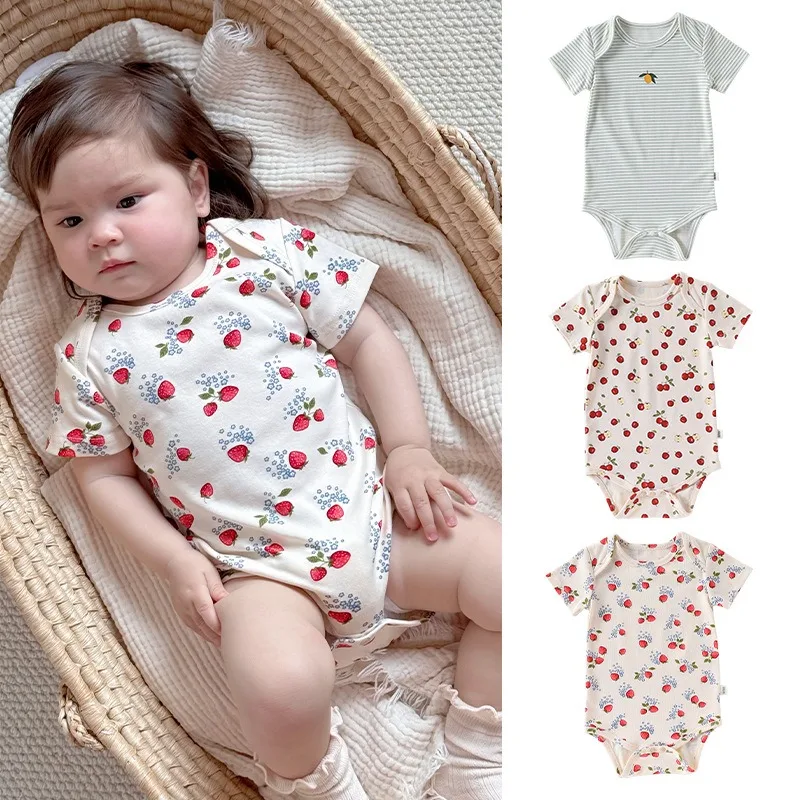 

Baby Clothes Summer Newborn Round Neck Onesie Short Sleeve Romper Baby Boy Girl Clothes Cotton Floral Bodysuit Infant Outfit