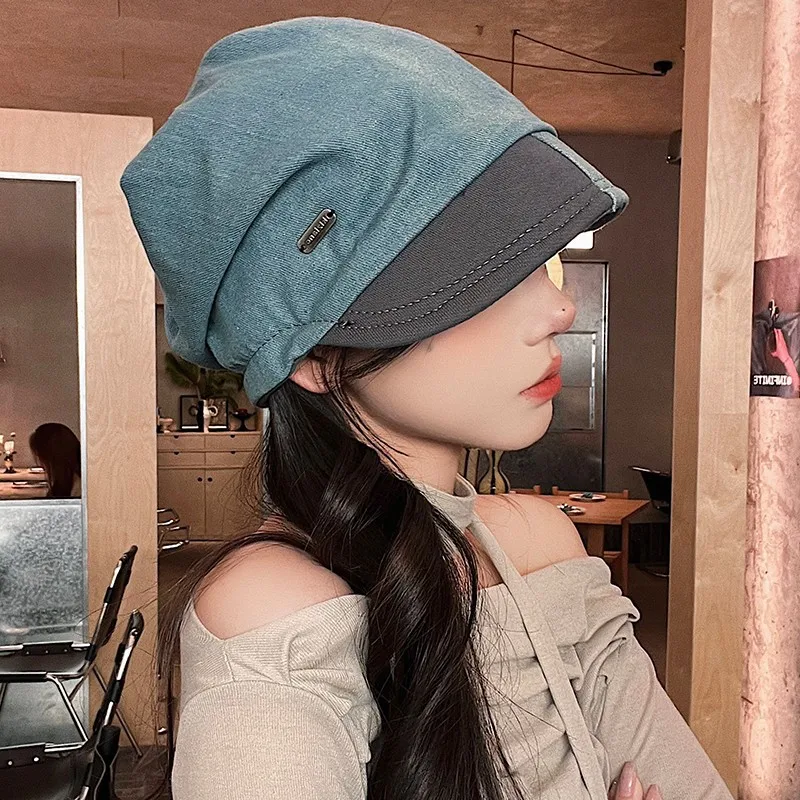 Unisex Denim Short Brim Hat Retro Baggy Beanies Hats Women Men Elastic String Adjustable Stacking Cap Outdoor Hip Hop Warm Caps