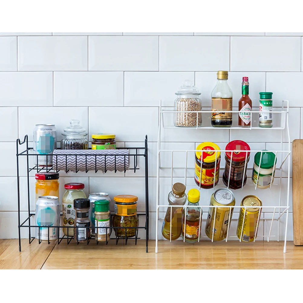 

Черные полки с полым дном, полка для хранения приправ, кухонный органайзер из кованого железа