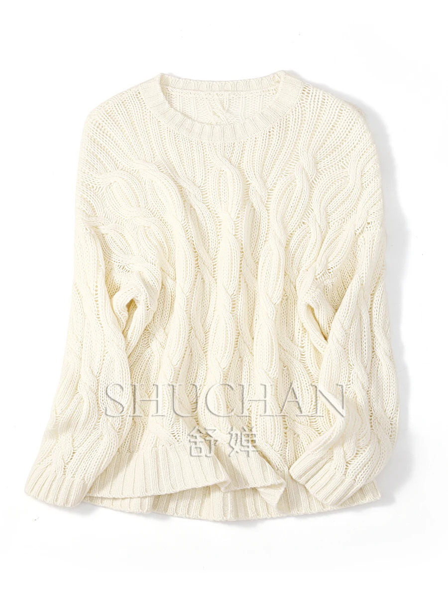 100% Cashmere Sweater Women's Round Neck Thickened Pullover Knitted Loose Knitted Sweater Women