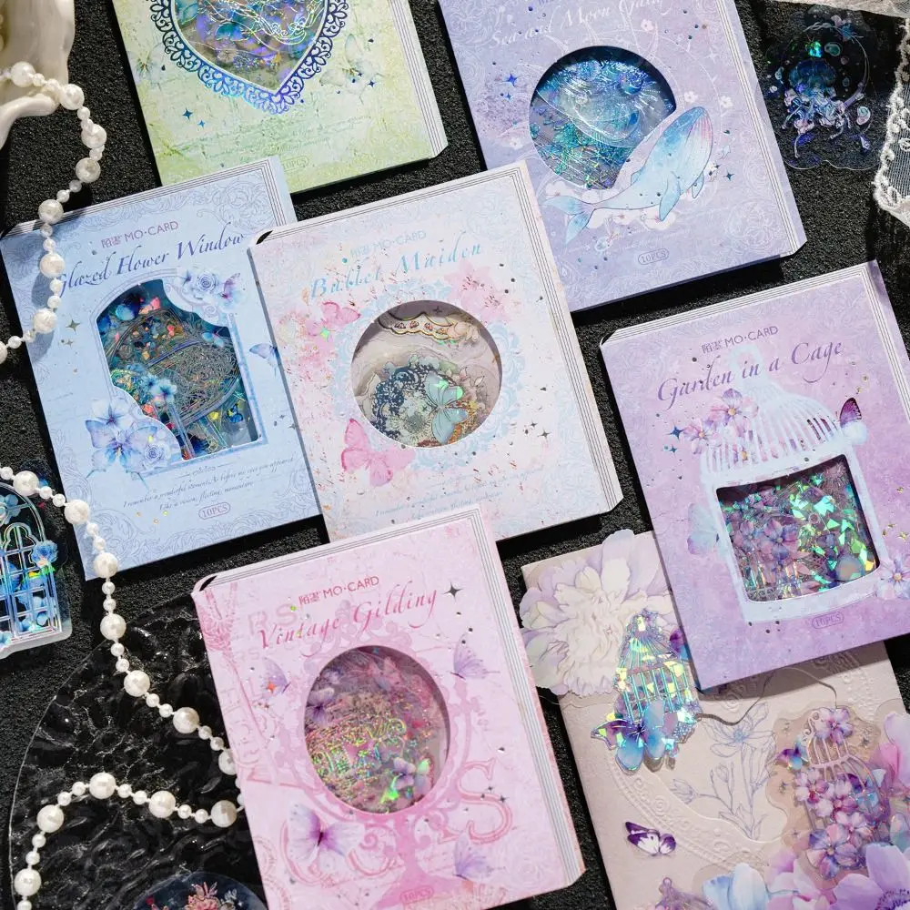 DIY Crafts Galaxy Garden Sticker Handmade Aesthetic Ice Crystal Collage Decals PET Bling Holographic Laser Sticker