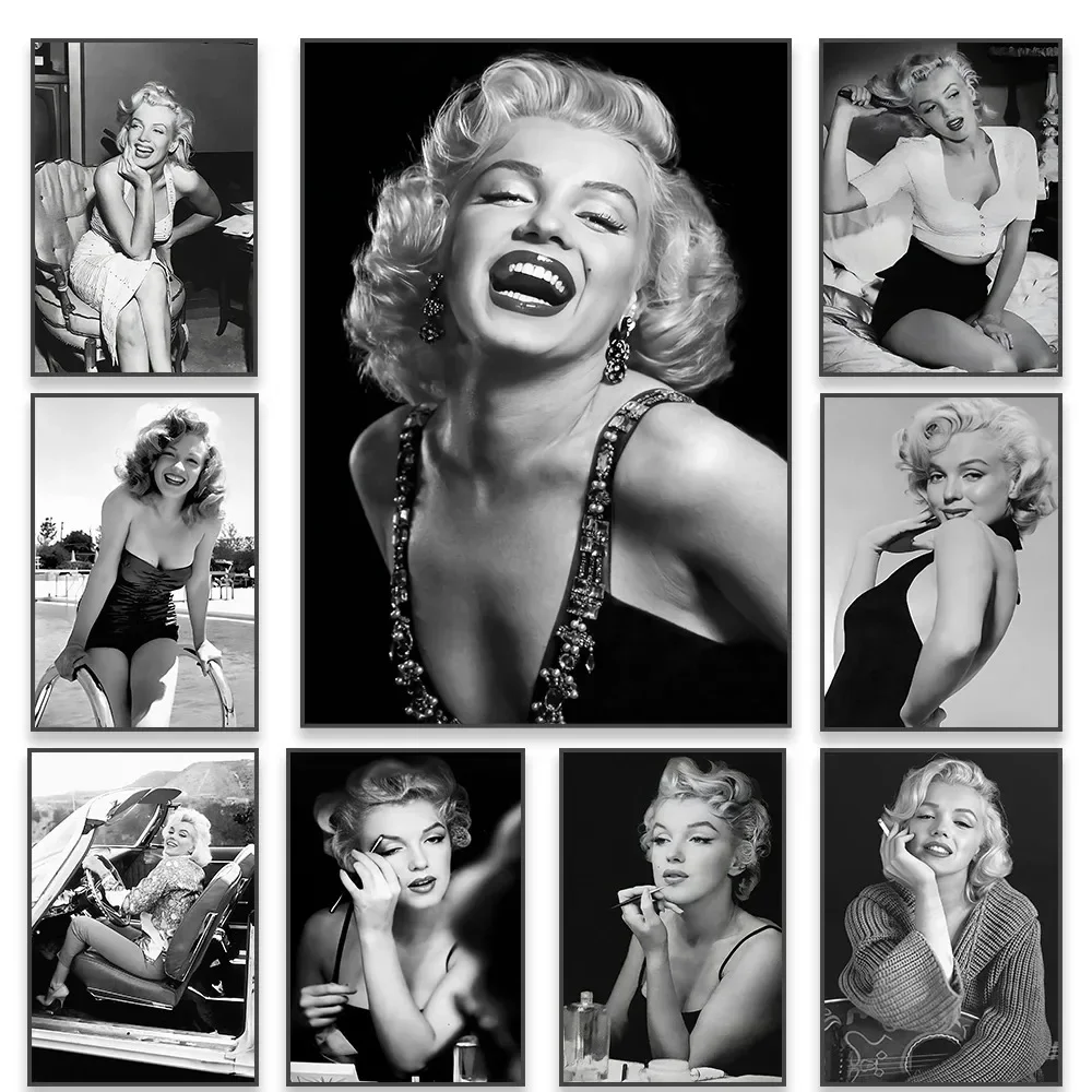 Modern Simple Wall Art, Black and White Marilyn Monroe Poster, HD Canvas Print, Home Living Room Bedroom Decoration