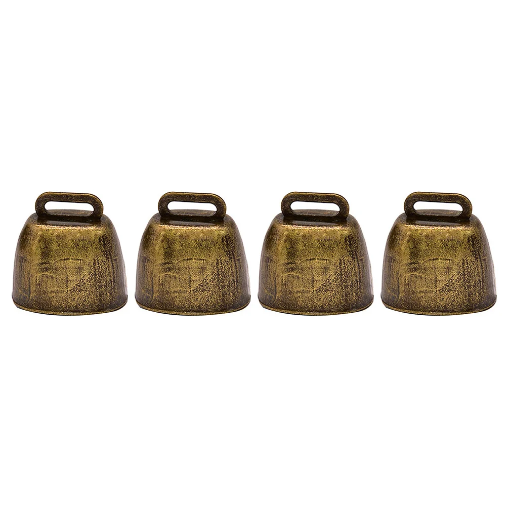 4 Pcs Metal Cow Bell Iron Bells Large Mini and Bronze Cowbell Goat Farm Loud Jimgle Cowbells Cattle Grazing Anti-lost Brass