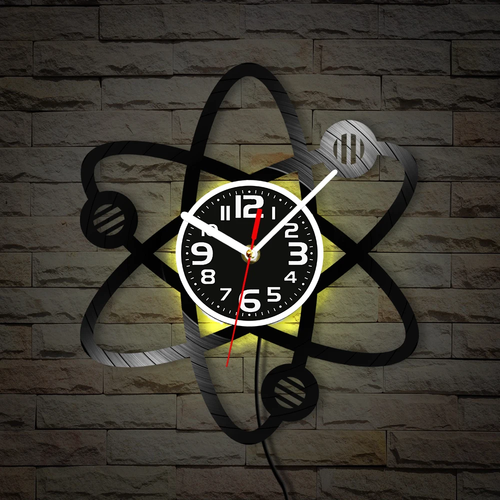 Atom Molecule Structure Vinyl Record Wall Clock for Physics Science Lab Classroom Study Room STEM Chemistry Decorative Art Clock