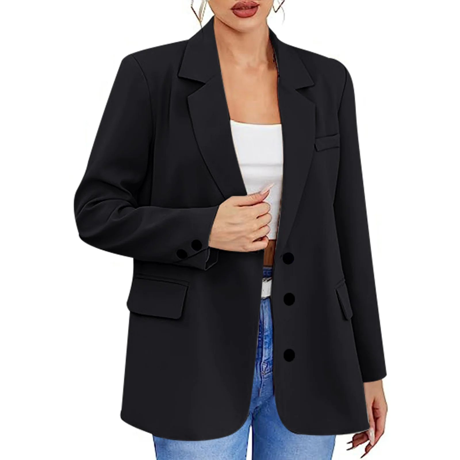 2024 Autumn and Winter Simple Long Sleeve Solid Color Single-Breasted Suit Jacket Women's Clothing Пиджак Женский Blazer Women