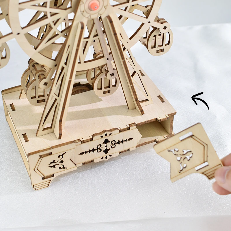 Wooden Ferris Wheel Music Box 3D Puzzle Mechanical Rotating Toy Eco-Friendly Educational Toy for Children and Adults