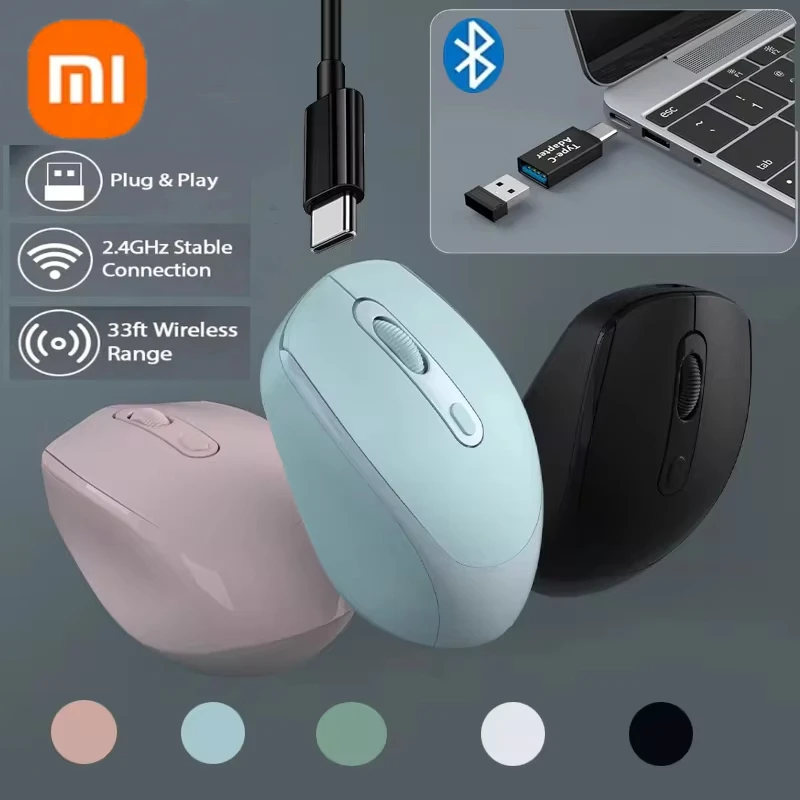 Xiaomi Wireless Mouse Bluetooth Silent Dual Model Rechargeable 1600 DPI Readjustable 2.4GHz For MacBook Laptop PC Game Office