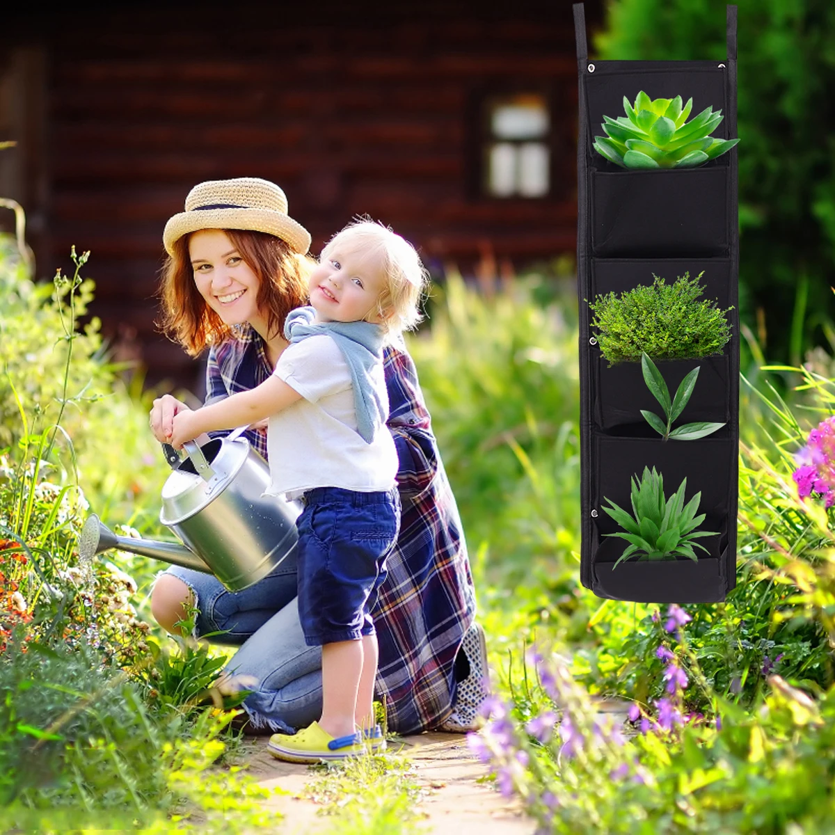 

Wall Hanging Planting Bag Felt Durable Waterproof Large Capacity For Vertical Garden Multi-Pocket Planter