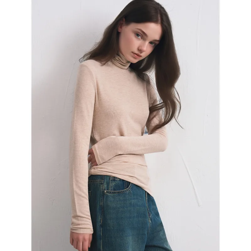 Winter Cashmere Blend Turtleneck Base Layer Top Women Modal Stretch Slim Fit Long Sleeve Commuter Knit Top