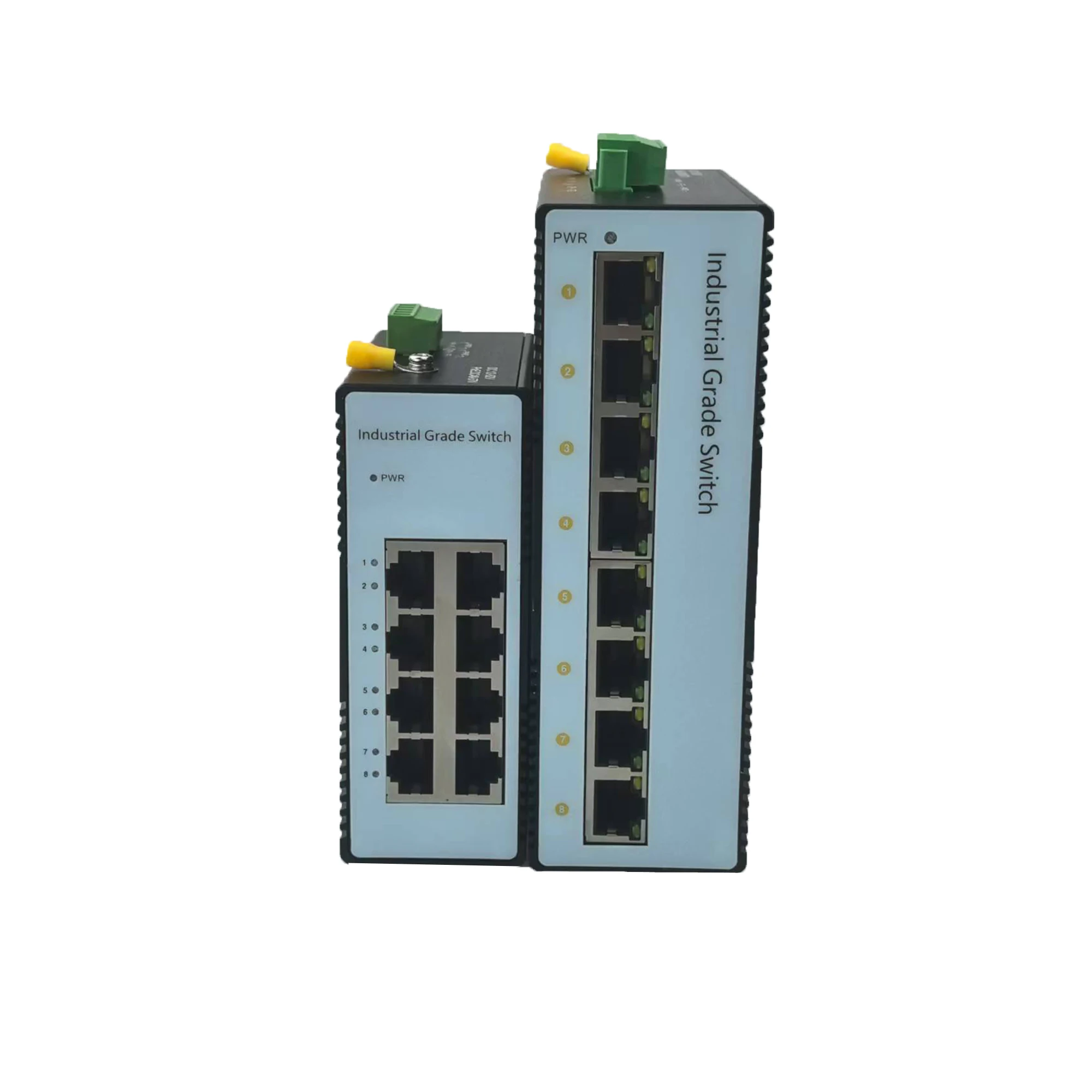 Switch Ethernet Gigabit industrial de 8 portas, 8 × 10/100/1000Base-T RJ45, ampla temperatura operacional -40 ~ 85 ℃ , IP40, montagem em trilho DIN