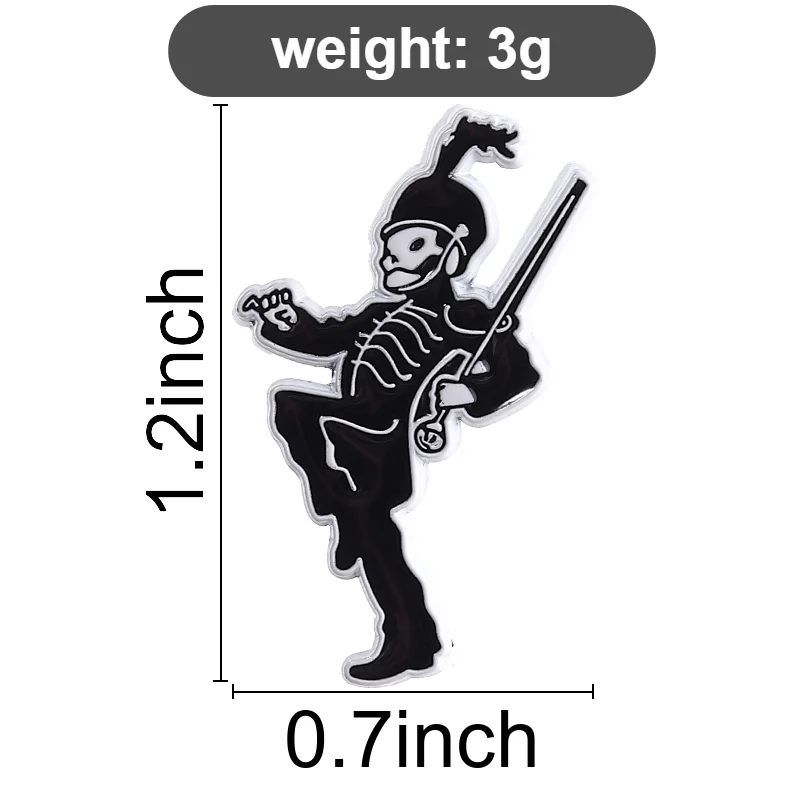 Skeleton Parade Enamel Pins Black Skull Brooch Punk Cool Lapel Badge Marching Band Jewelry Accessory Gifts For Fans Friends
