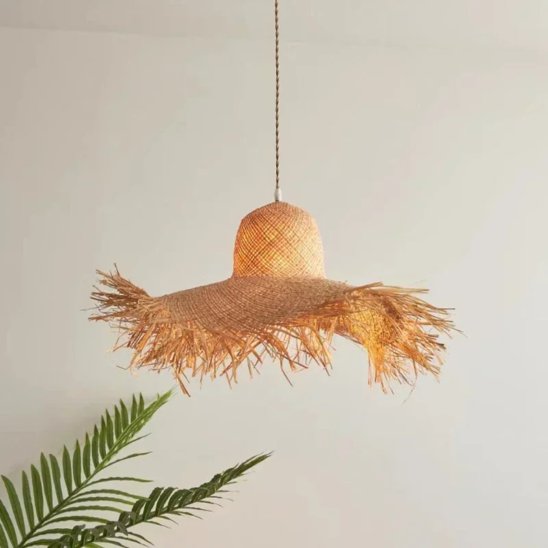 Postmodern LED Hanging Lamps Rattan Raffia Chandeliers Living Dining Nordic Bedroom Pendant Lights Decoration Home Luminaire