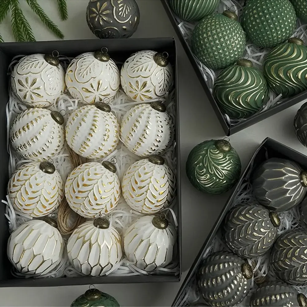 

8CM Retro Christmas Tree Ball Pendant Shatterproof Retro Christmas Hanging Balls 12PCS Reusable Elegant Xmas Tree Ornaments