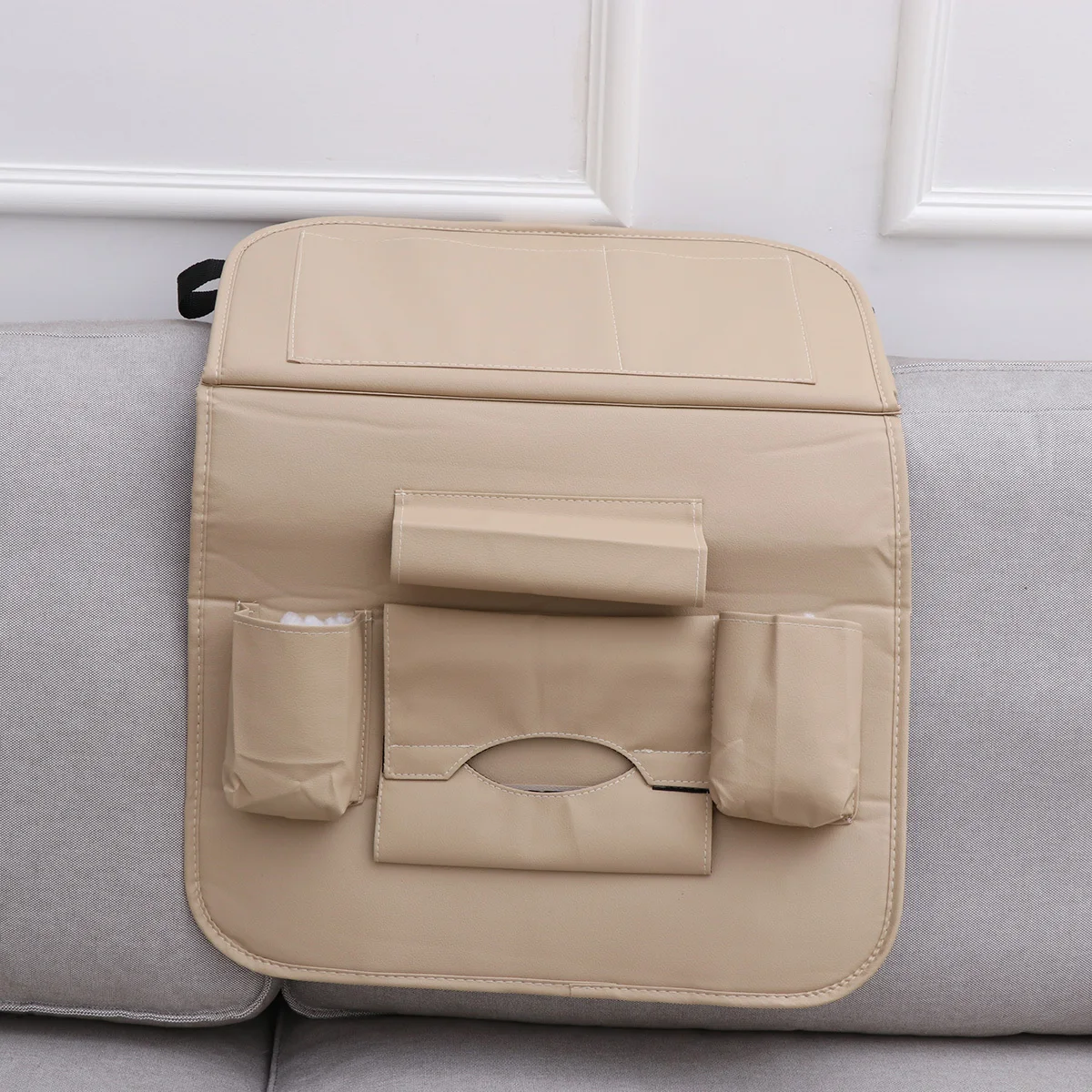 

Multifunctional Car Seat Organizer Bag Beige Easy Install Remove Back Seat Storage Tidy Organizer Bag