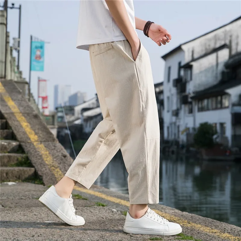 

6 Colors! 2023 New Men's Casual Pants Versatile Cotton Hemp Loose Linen Pants Korean Style Trendy Pants Straight Sleeve Joggers