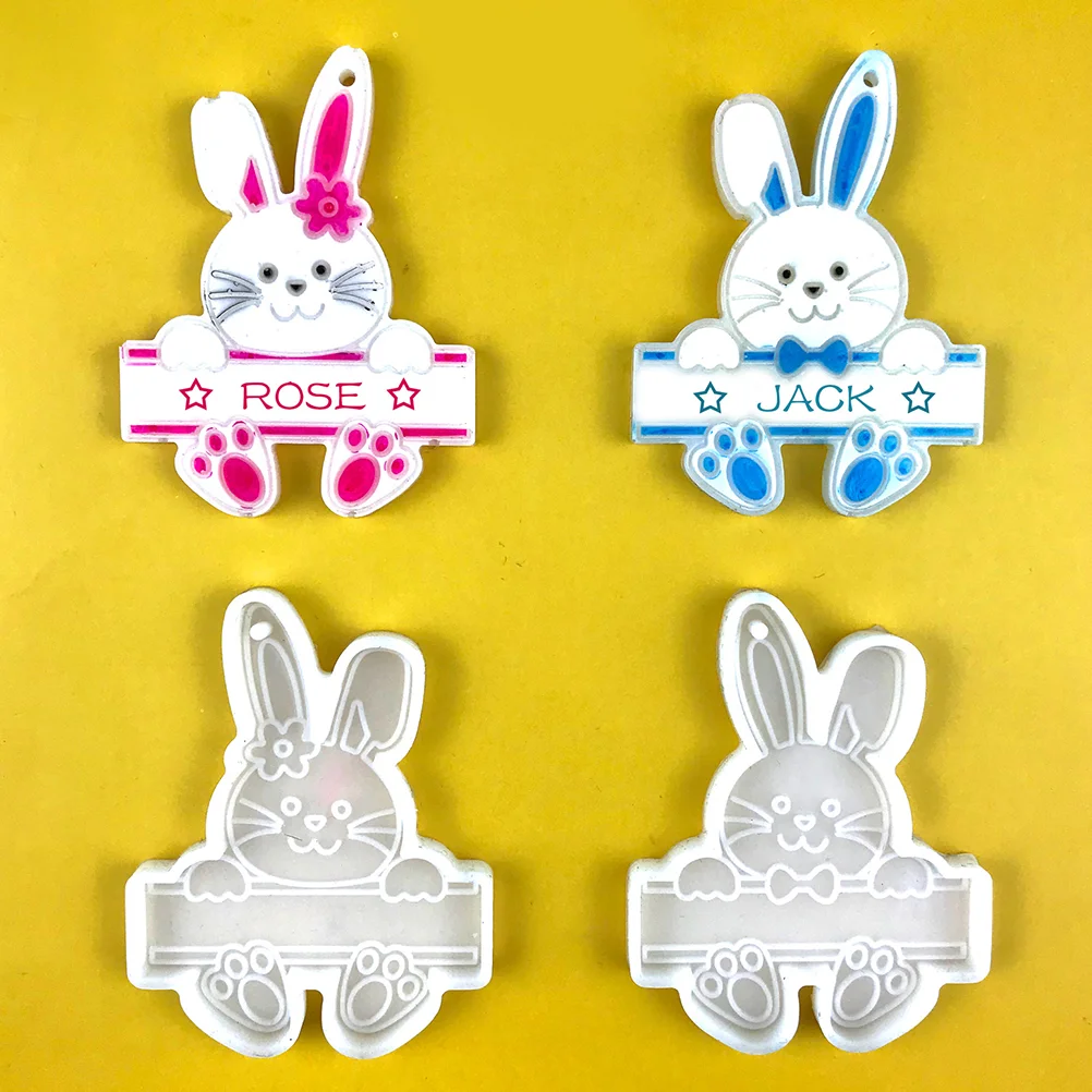 4 Pcs Manual Rabbit Mold Lovers Key Rings for Crafts Silica Gel Easter Keychain Molds