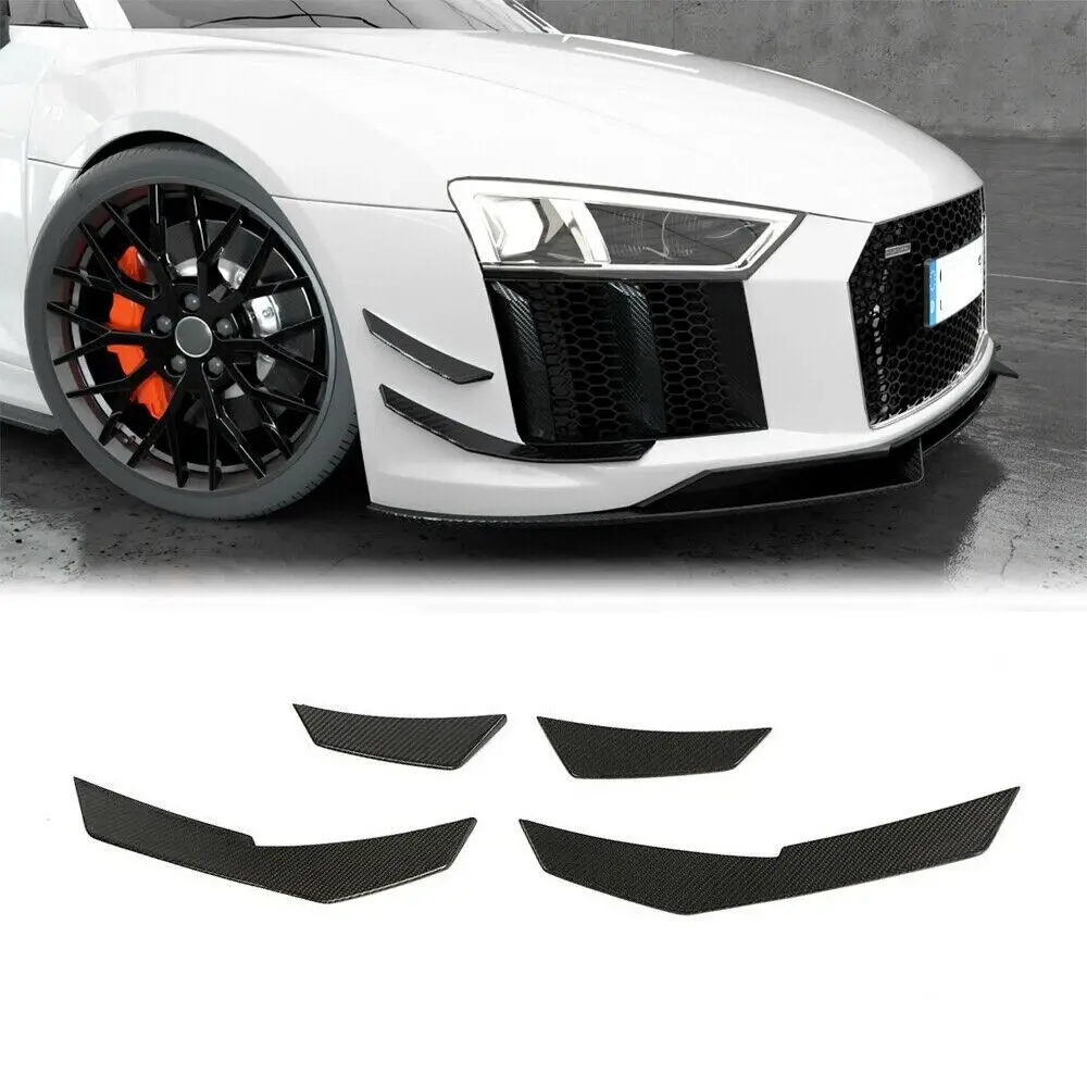 Real Carbon Fiber Car Front Bumper Splitter Canard Trims Fit For Audi R8 Coupe Convertible 2016-2018