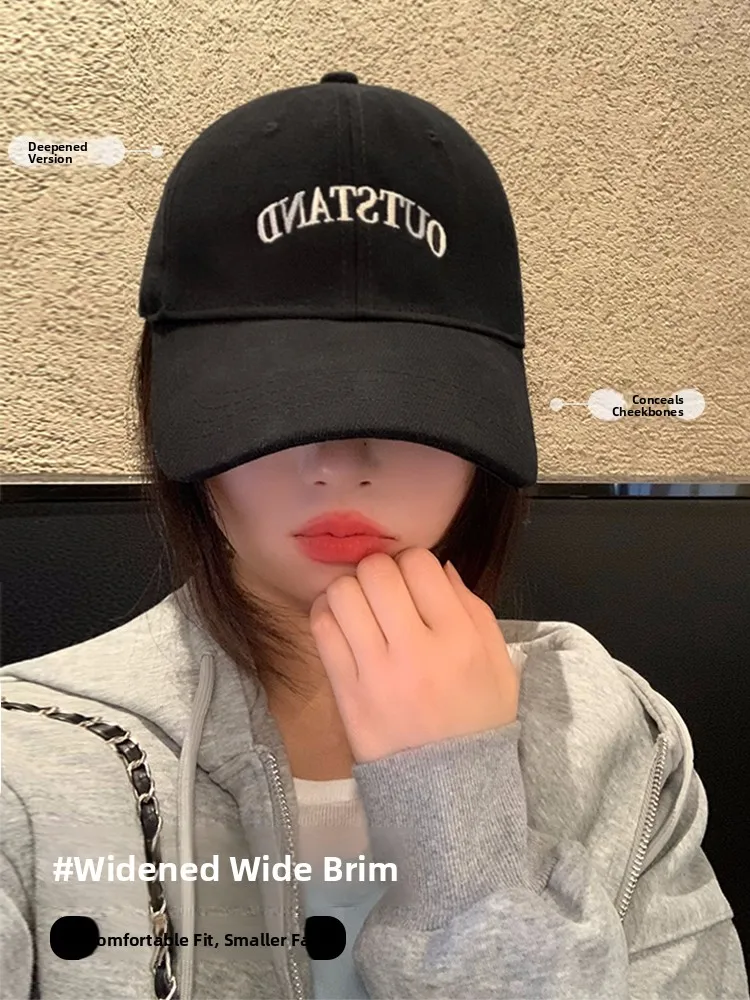 Black Baseball Cap Women's 2026 New Large Deep Duckbill Hat Wide Brim Big Head Circumference Face Slimming Versatile Cap
