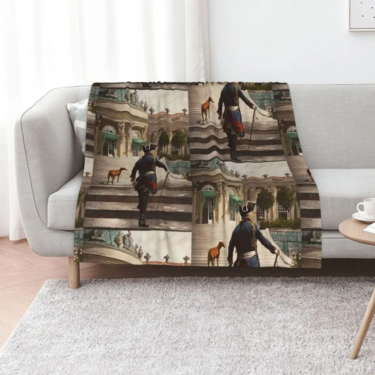 Fredericus Rex with his Italian greyhound at Sansoucci Throw Blanket for winter Vintage Furry Decorative Beds Blankets