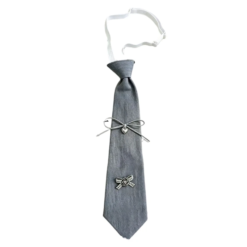 Corbata decorativa N5KB para mujer, corbata con Clip gris plateado con forma puntiaguda para uso diario en campus y reuniones