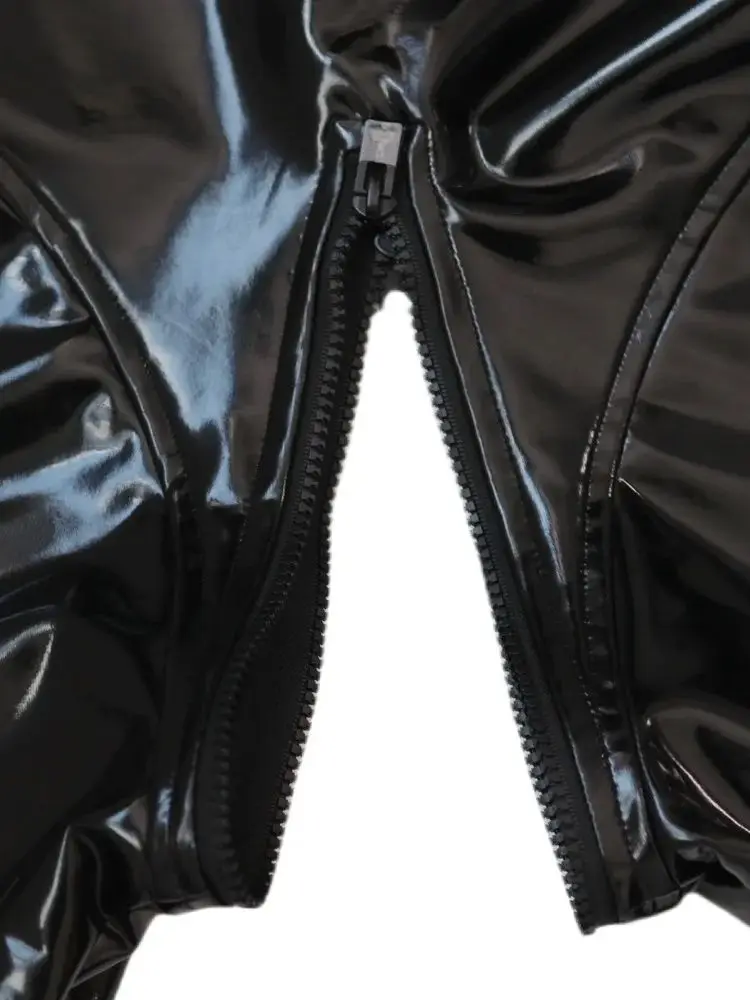 S-5XL ثلاثية الأبعاد التمثال الرطب نظرة PVC Catsuit أصابع بوديستوكينج لامعة بولي Leather الجلود 3 سستة مفتوحة المنشعب ارتداءها الجوارب يوتار الملتصقة