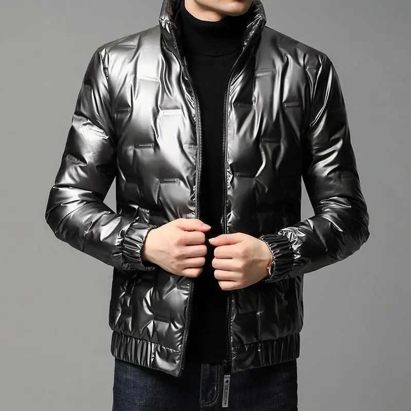 

iny Surface down Cotton Jaet Men's ort Collar Coat Autumn Winter Lightweight Thi Warm Top Cotton Clothes New 2024